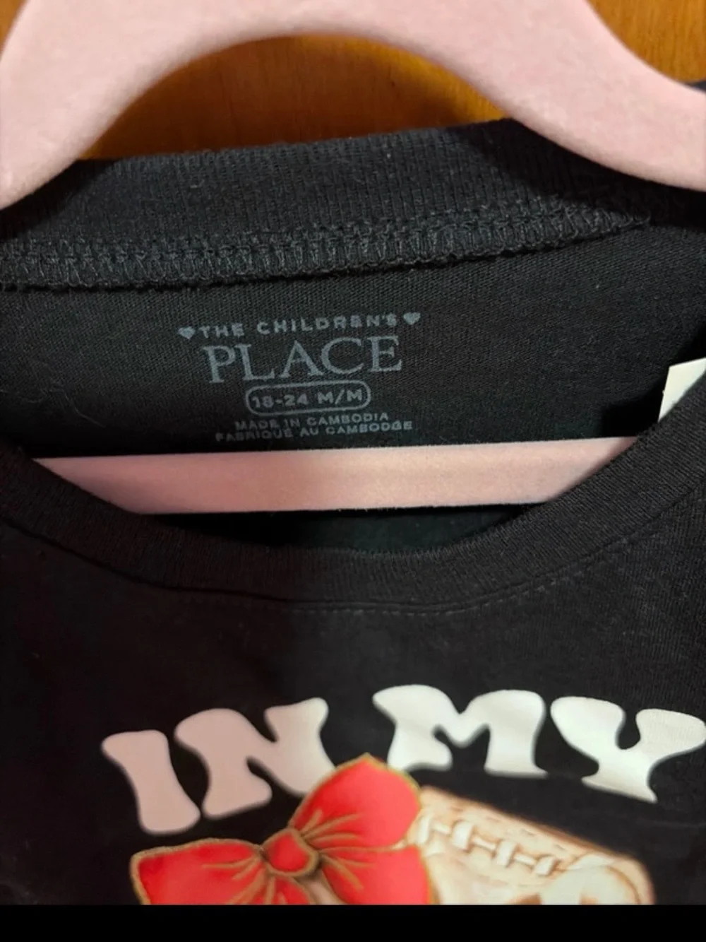 The Children's Place Black Long-Sleeve Tee with Football & Red Bow Graphic